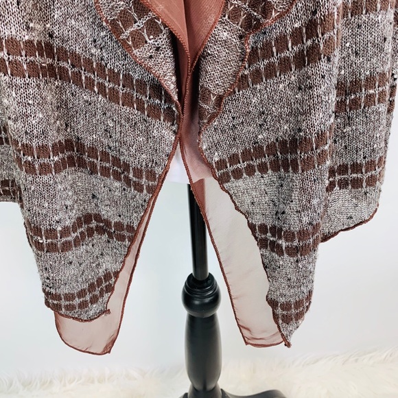 Harmony Brown Patterned Waterfall Sweater Jacket - Picture 3 of 8